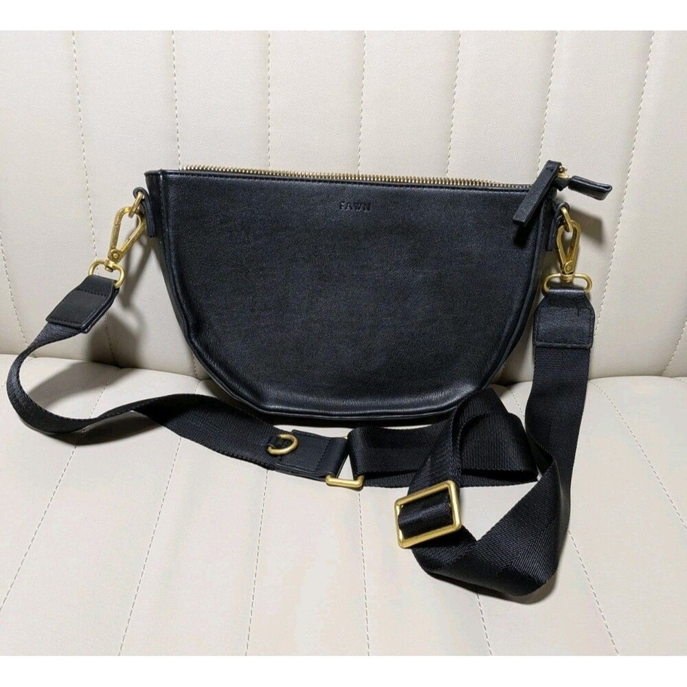 FAWN Purse Black Messenger Bag Faux Leather Medium Length